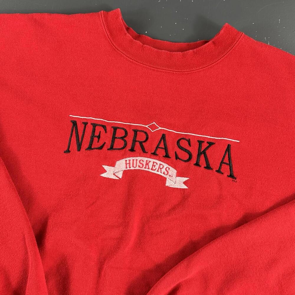 VTG Nebraska Cornhuskers Sweatshirt Mens 2XL Red Dodger Made in USA Embroidered